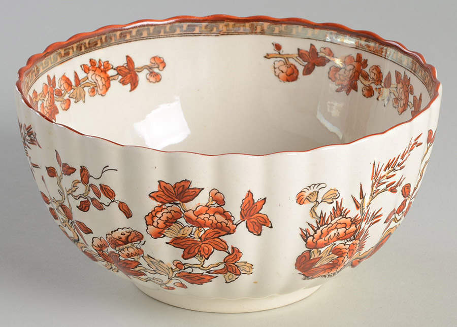 Indian Tree (Orange Rust, Scallop, Red Trim) Cranberry Bowl by Spode-1