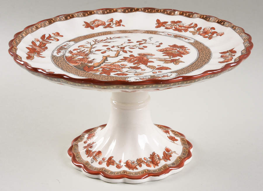 Indian Tree (Orange Rust, Scallop, Red Trim) Round Compote (Height X Width) by Spode-1