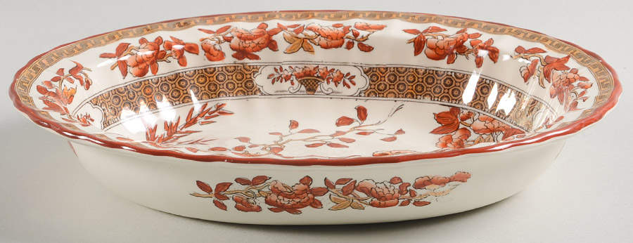 Indian Tree (Orange Rust, Scallop, Red Trim) 8" Oval Vegetable Bowl by Spode-1