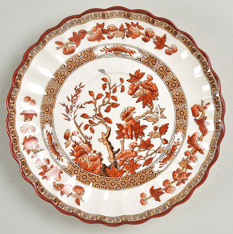 Indian Tree (Orange Rust, Scallop, Red Trim) Saucer by Spode-1
