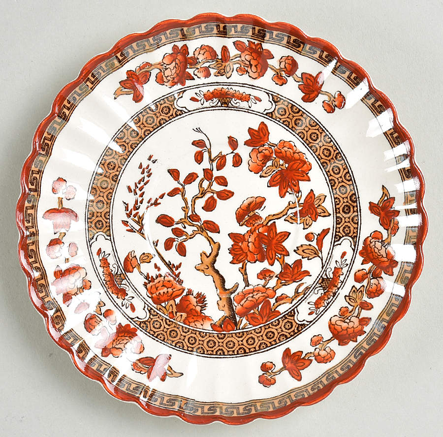 Indian Tree (Orange Rust, Scallop, Red Trim) Saucer for Demitasse Cup by Spode-1