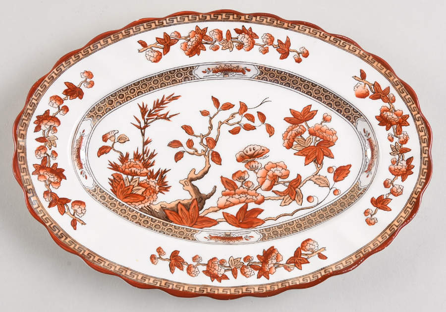 Indian Tree (Orange Rust, Scallop, Red Trim) Relish/Gravy Underplate by Spode-1