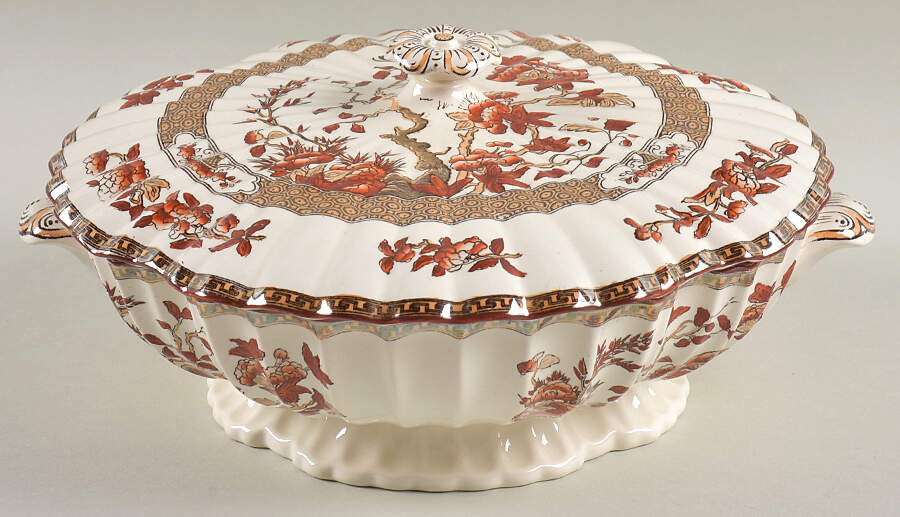 Indian Tree (Orange Rust, Scallop, Red Trim) Round Covered Vegetable by Spode-1