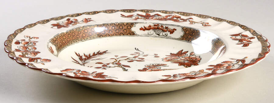 Indian Tree (Orange Rust, Scallop, Red Trim) Large Rim Soup Bowl by Spode-1