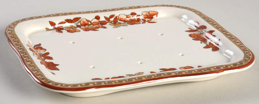 Indian Tree (Orange Rust, Scallop, Red Trim) Rectangular Cheese Dish with Lid, No Lid by Spode-1