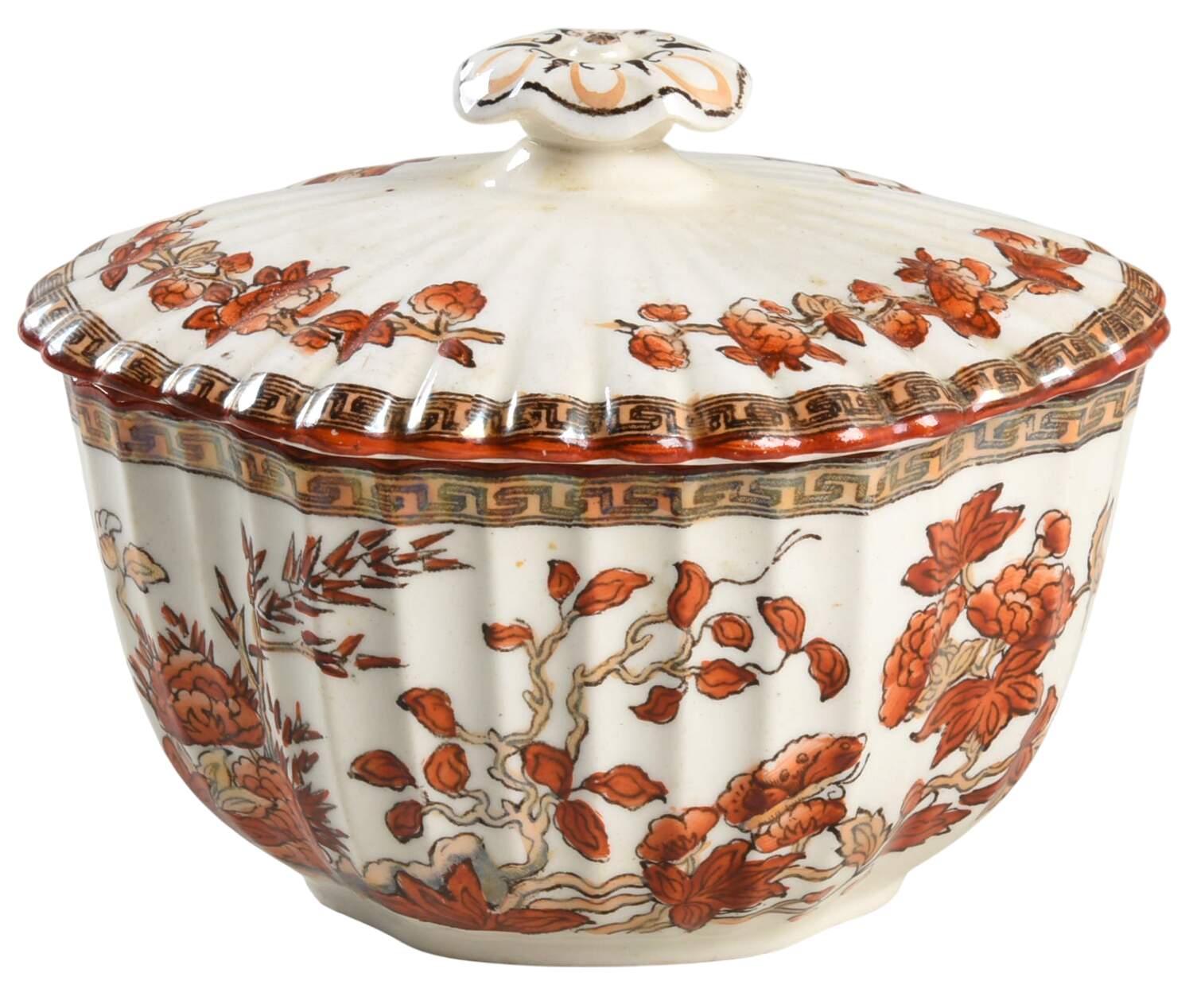 Indian Tree (Orange Rust, Scallop, Red Trim) Mini Sugar Bowl & Lid by Spode-1