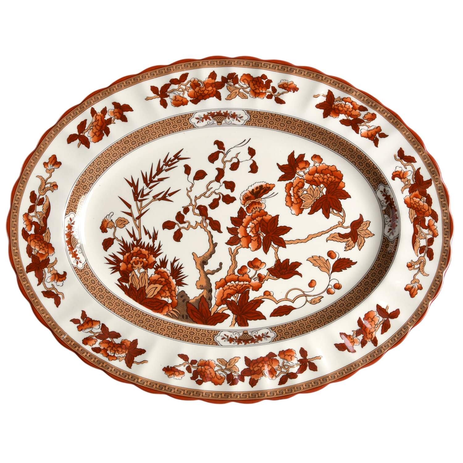 Indian Tree (Orange Rust, Scallop, Red Trim) 13" Oval Serving Platter by Spode-1