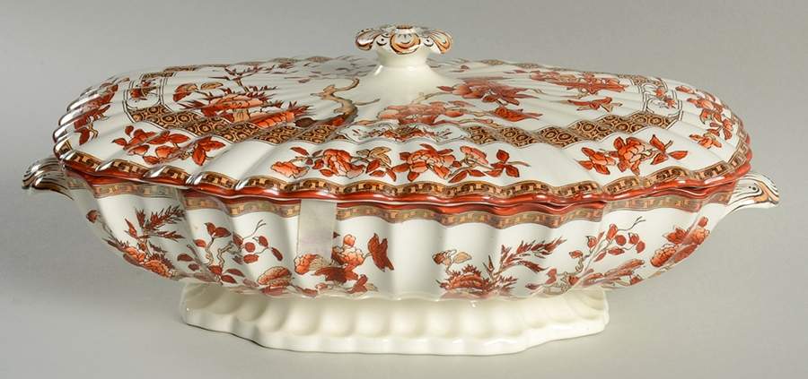 Indian Tree (Orange Rust, Scallop, Red Trim) Oval Covered Vegetable by Spode-1