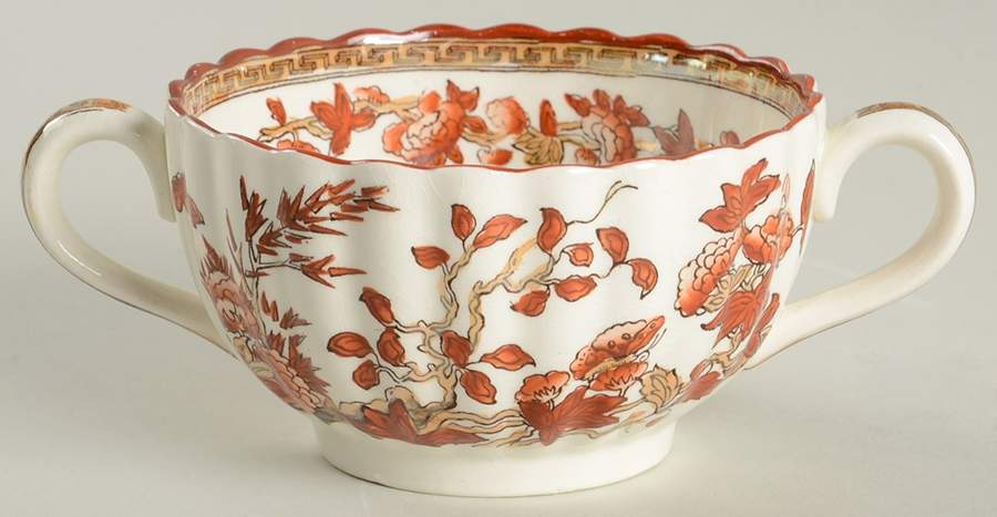 Indian Tree (Orange Rust, Scallop, Red Trim) Flat Bouillon Cup by Spode-1