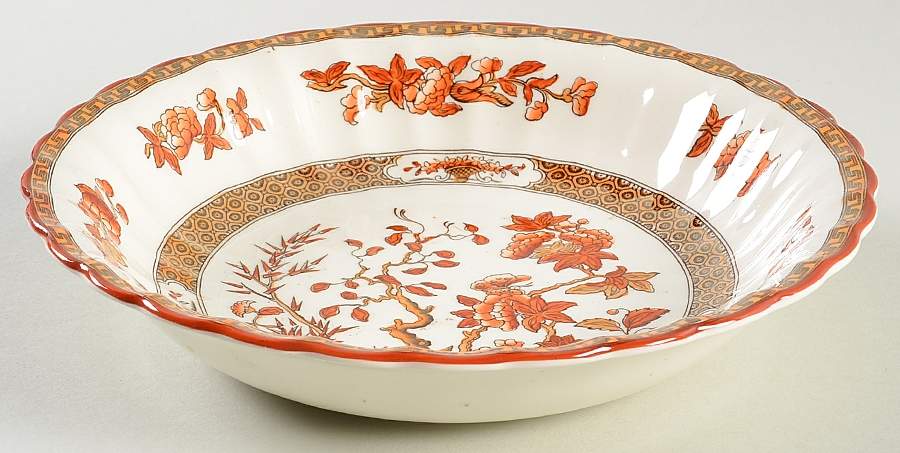 Indian Tree (Orange Rust, Scallop, Red Trim) Coupe Soup Bowl by Spode-1