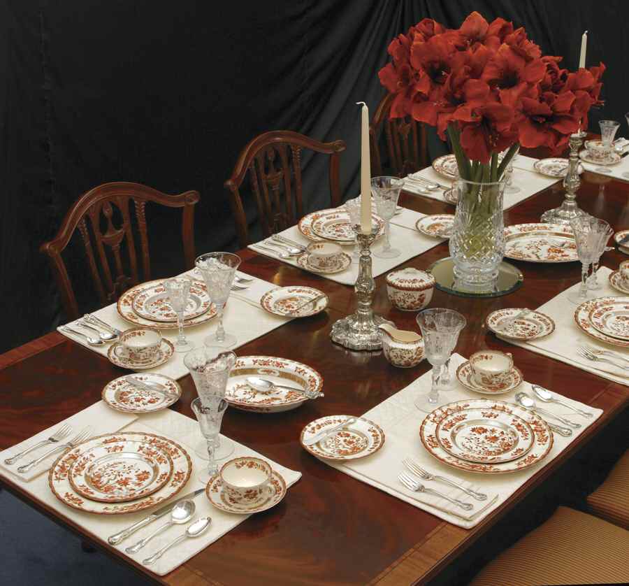 Indian Tree (Orange Rust, Scallop, Red Trim) 45 Piece Estate Set by Spode-1