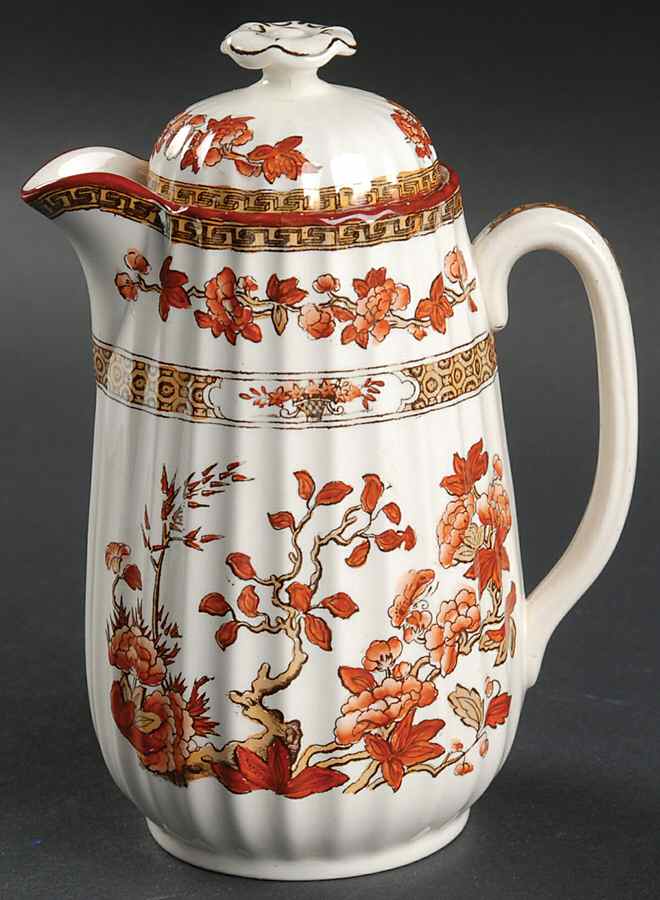 Indian Tree (Orange Rust, Scallop, Red Trim) Large Syrup with Lid by Spode-1