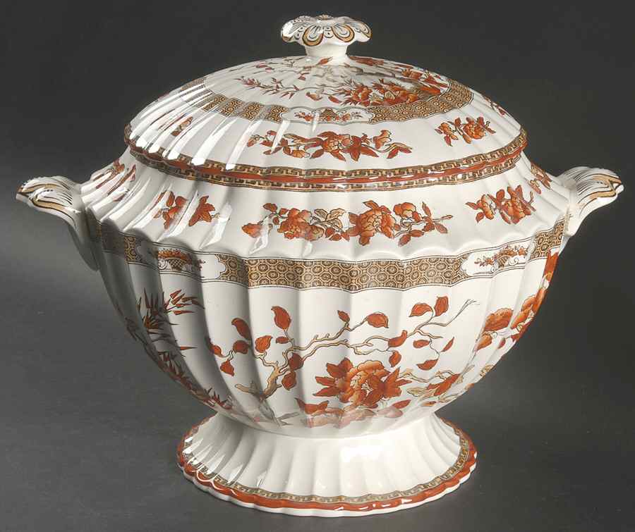 Indian Tree (Orange Rust, Scallop, Red Trim) Tureen & Lid by Spode-1