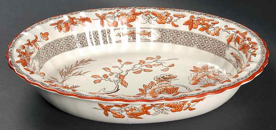 Indian Tree (Orange Rust, Scallop, Red Trim) 11" Oval Vegetable Bowl by Spode-1