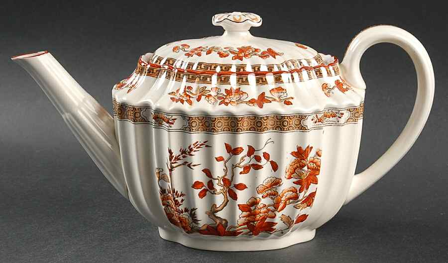 Indian Tree (Orange Rust, Scallop, Red Trim) Teapot & Lid by Spode-1