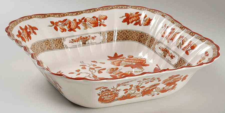 Indian Tree (Orange Rust, Scallop, Red Trim) 9" Square Vegetable Bowl by Spode-1