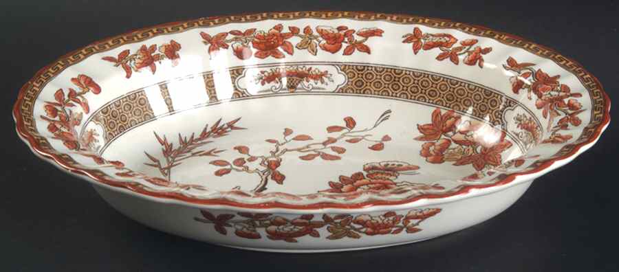 Indian Tree (Orange Rust, Scallop, Red Trim) 9" Oval Vegetable Bowl by Spode-1