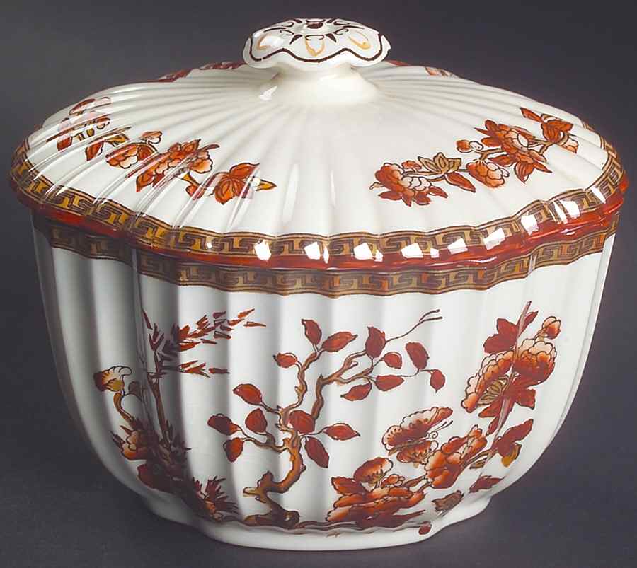 Indian Tree (Orange Rust, Scallop, Red Trim) Sugar Bowl & Lid by Spode-1
