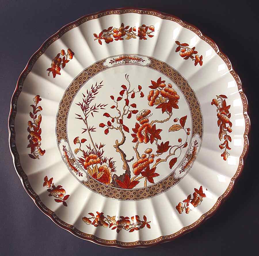 Indian Tree (Orange Rust, Scallop, Red Trim) 15" Round Torte Plate by Spode-1