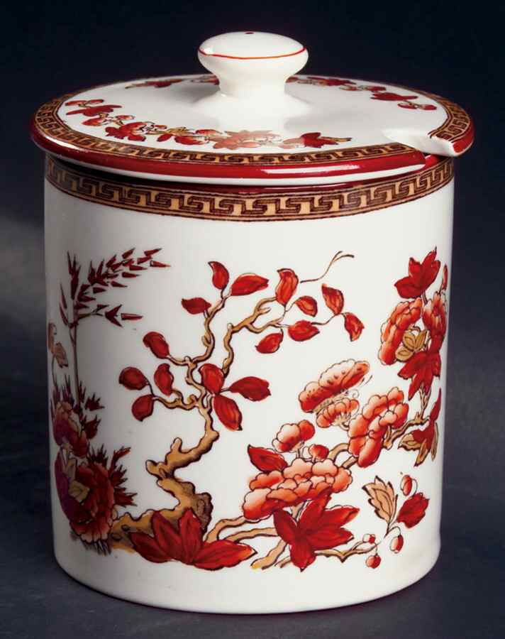 Indian Tree (Orange Rust, Scallop, Red Trim) Jam/Jelly & Lid by Spode-1