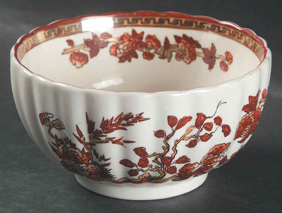 Indian Tree (Orange Rust, Scallop, Red Trim) Open Rice/Sugar Bowl by Spode-1