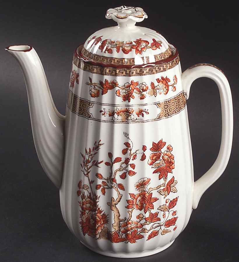 Indian Tree (Orange Rust, Scallop, Red Trim) Mini Coffee Pot & Lid by Spode-1