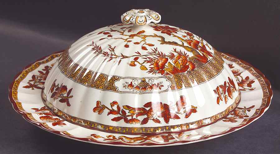 Indian Tree (Orange Rust, Scallop, Red Trim) Muffin Dish & Lid by Spode-1