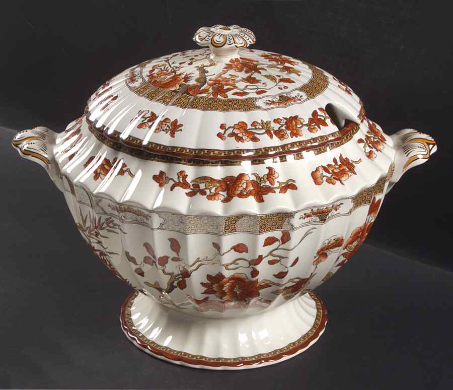 Indian Tree (Orange Rust, Scallop, Red Trim) Tureen & Lid by Spode-1