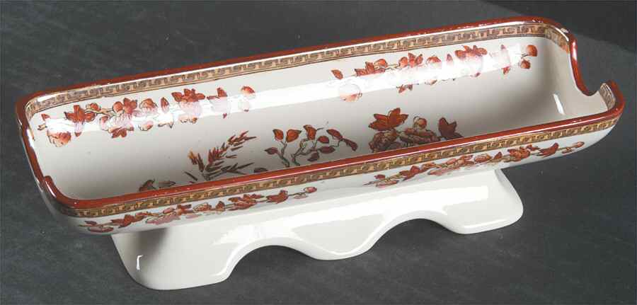 Indian Tree (Orange Rust, Scallop, Red Trim) Boiled Corn Holder by Spode-1