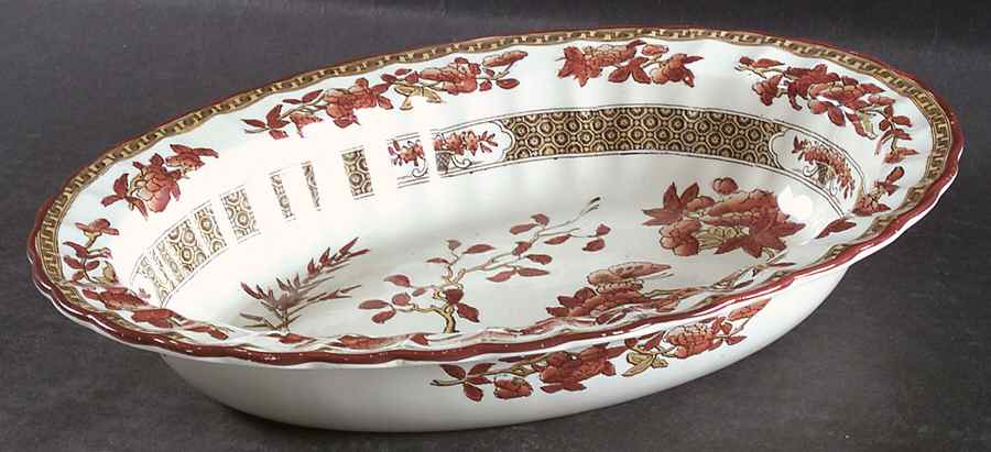 Indian Tree (Orange Rust, Scallop, Red Trim) 9" Oval Vegetable Bowl by Spode-1