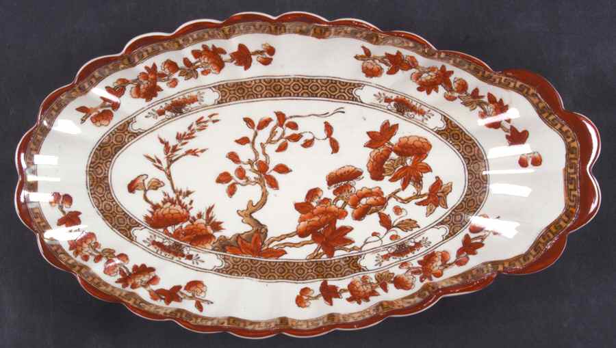 Indian Tree (Orange Rust, Scallop, Red Trim) Pickle Dish by Spode-1