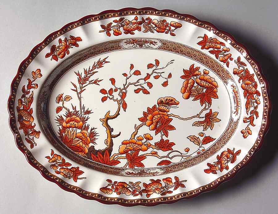 Indian Tree (Orange Rust, Scallop, Red Trim) 11" Oval Serving Platter by Spode-1
