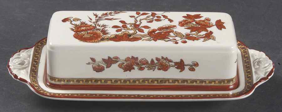 Indian Tree (Orange Rust, Scallop, Red Trim) 1/4 Lb Covered Butter by Spode-1