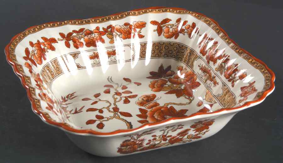 Indian Tree (Orange Rust, Scallop, Red Trim) 7" Square Vegetable Bowl by Spode-1