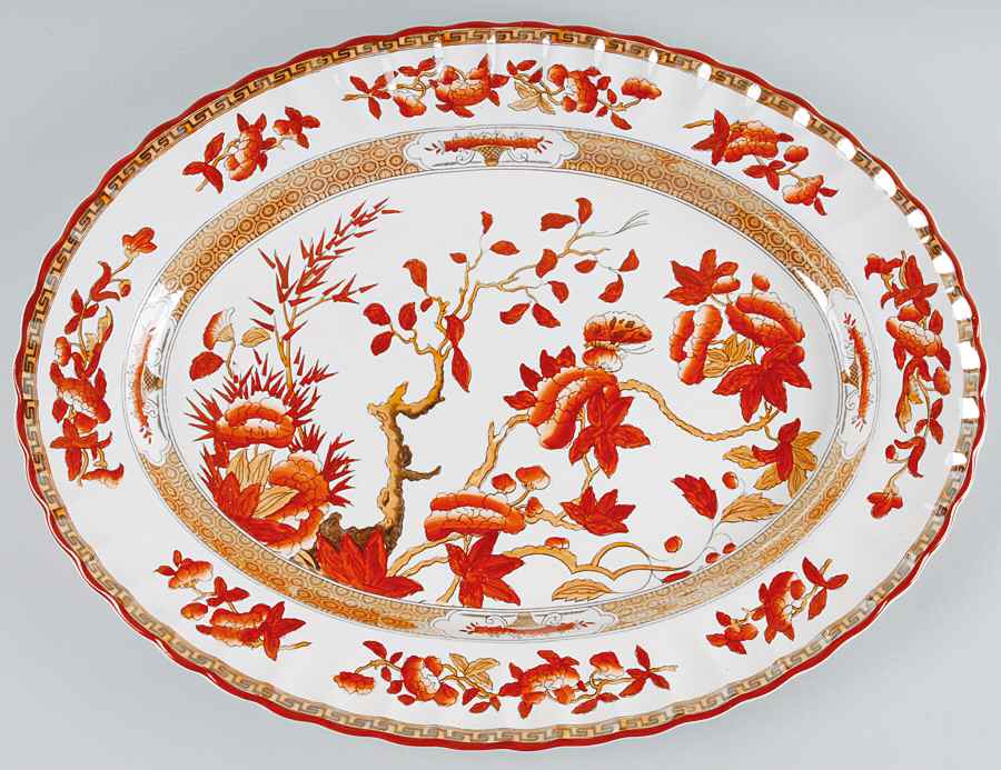 Indian Tree (Orange Rust, Scallop, Red Trim) 17" Oval Serving Platter by Spode-1