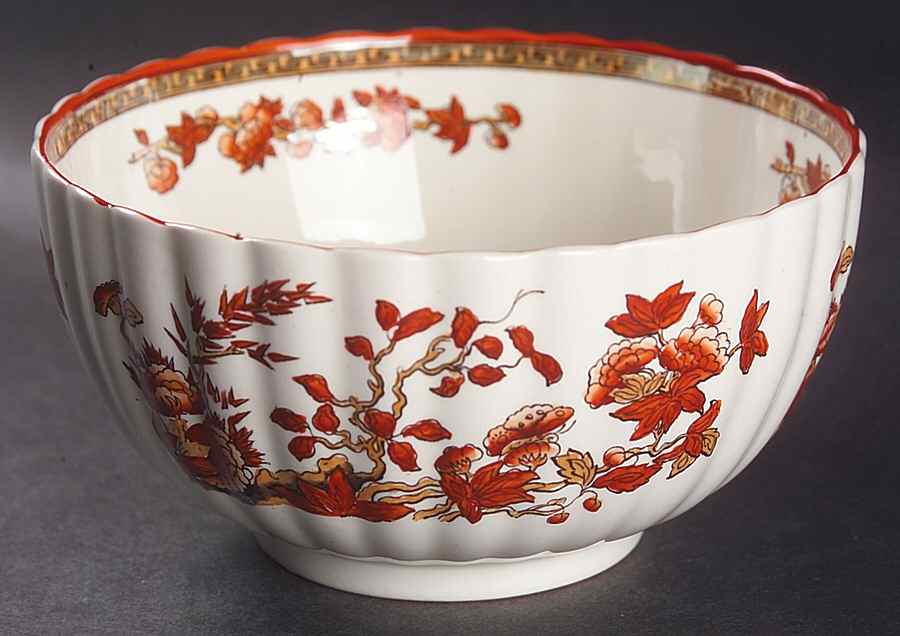 Indian Tree (Orange Rust, Scallop, Red Trim) Cranberry Bowl by Spode-1