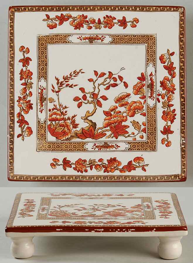 Indian Tree (Orange Rust, Scallop, Red Trim) 4 Toed Trivet by Spode-1