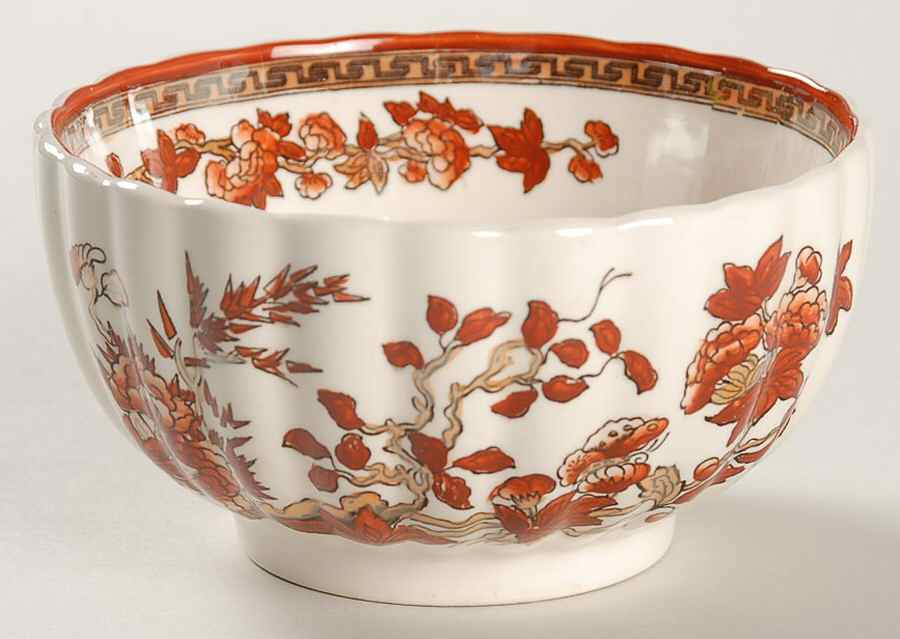 Indian Tree (Orange Rust, Scallop, Red Trim) Open Rice/Sugar Bowl by Spode-1