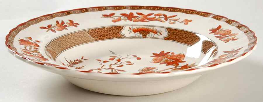 Indian Tree (Orange Rust, Scallop, Red Trim) Rim Soup Bowl by Spode-1