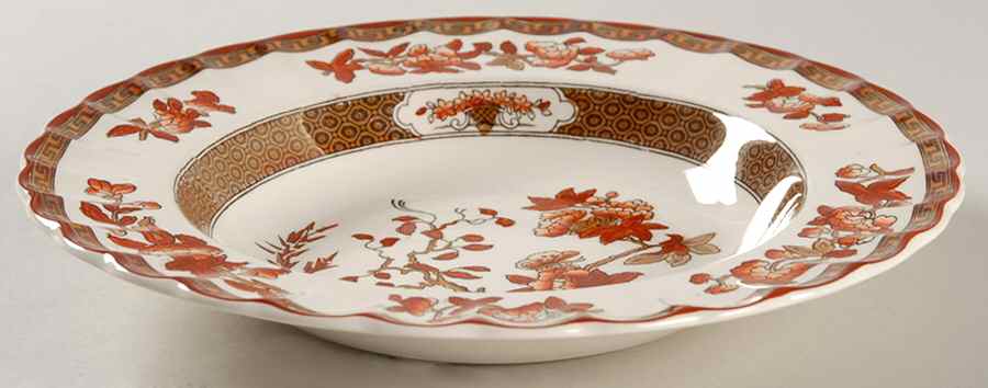 Indian Tree (Orange Rust, Scallop, Red Trim) Rim Soup Bowl by Spode-1