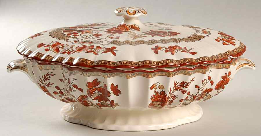 Indian Tree (Orange Rust, Scallop, Red Trim) Round Covered Vegetable by Spode-1