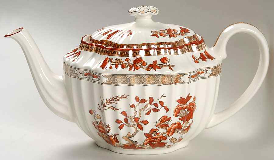 Indian Tree (Orange Rust, Scallop, Red Trim) Teapot & Lid by Spode-1