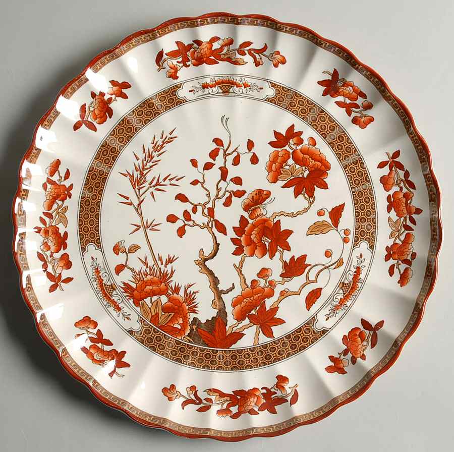 Indian Tree (Orange Rust, Scallop, Red Trim) 13" Round Torte Plate by Spode-1