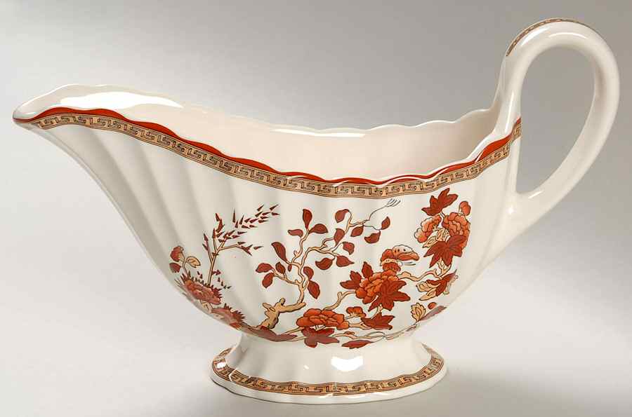 Indian Tree (Orange Rust, Scallop, Red Trim) Gravy Boat by Spode-1