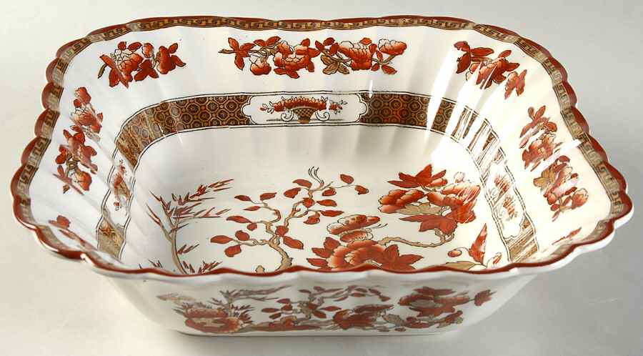 Indian Tree (Orange Rust, Scallop, Red Trim) 9" Square Vegetable Bowl by Spode-1