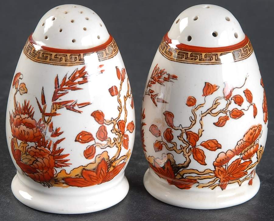 Indian Tree (Orange Rust, Scallop, Red Trim) Salt & Pepper Set by Spode-1