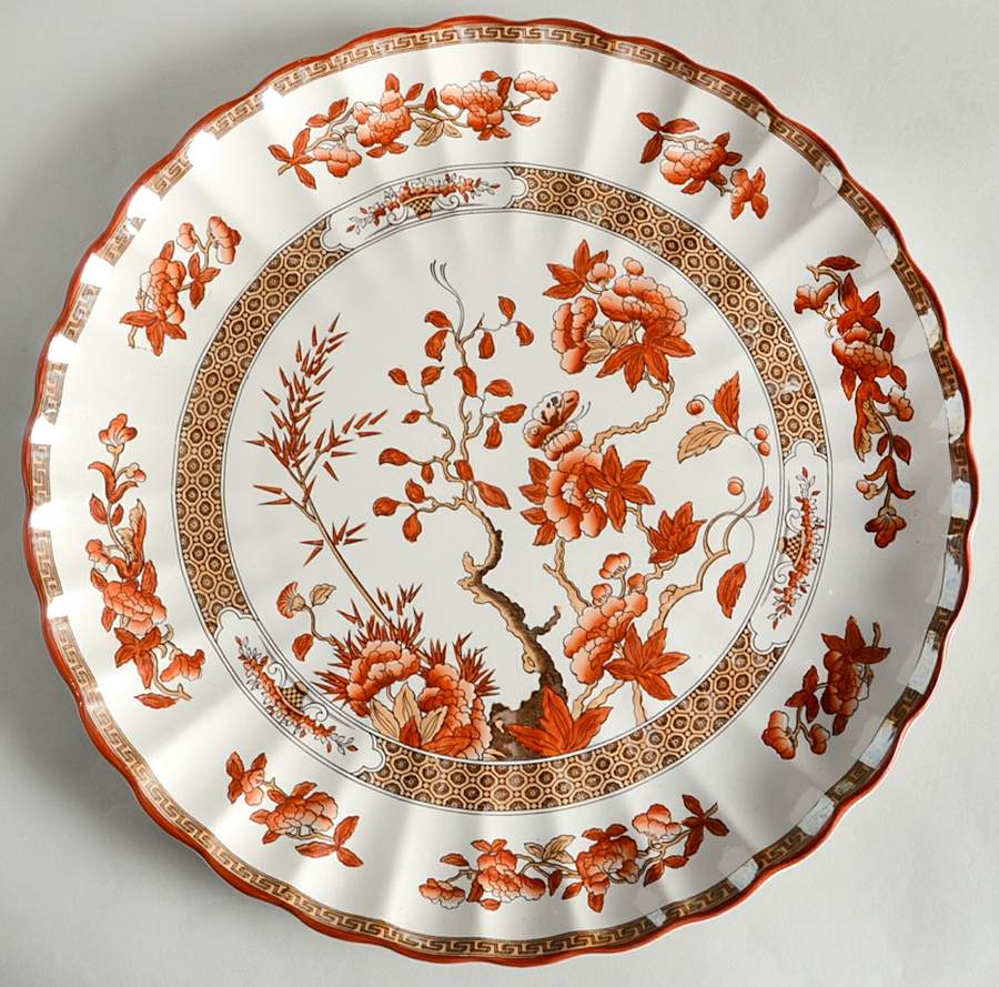 Indian Tree (Orange Rust, Scallop, Red Trim) 13" Round Torte Plate by Spode-1
