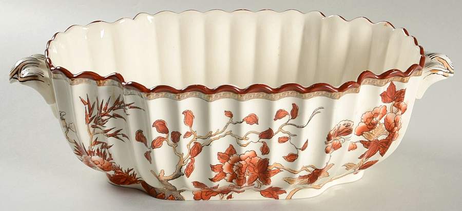 Indian Tree (Orange Rust, Scallop, Red Trim) Oval Tureen No Lid by Spode-1