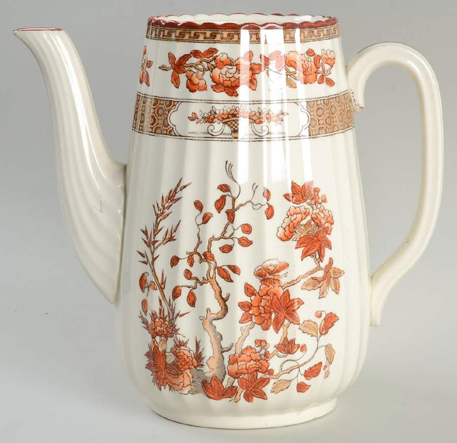 Indian Tree (Orange Rust, Scallop, Red Trim) Coffee Pot No Lid by Spode-1