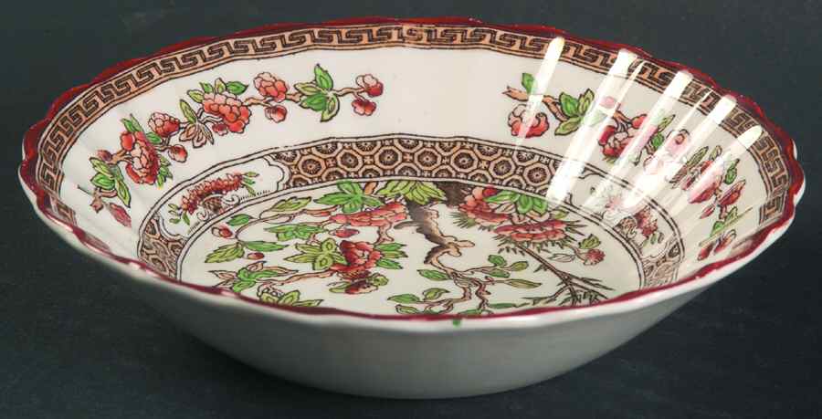 Indian Tree (Orange Rust, Green, Scallop, Red Trim) Fruit/Dessert (Sauce) Bowl by Spode-1